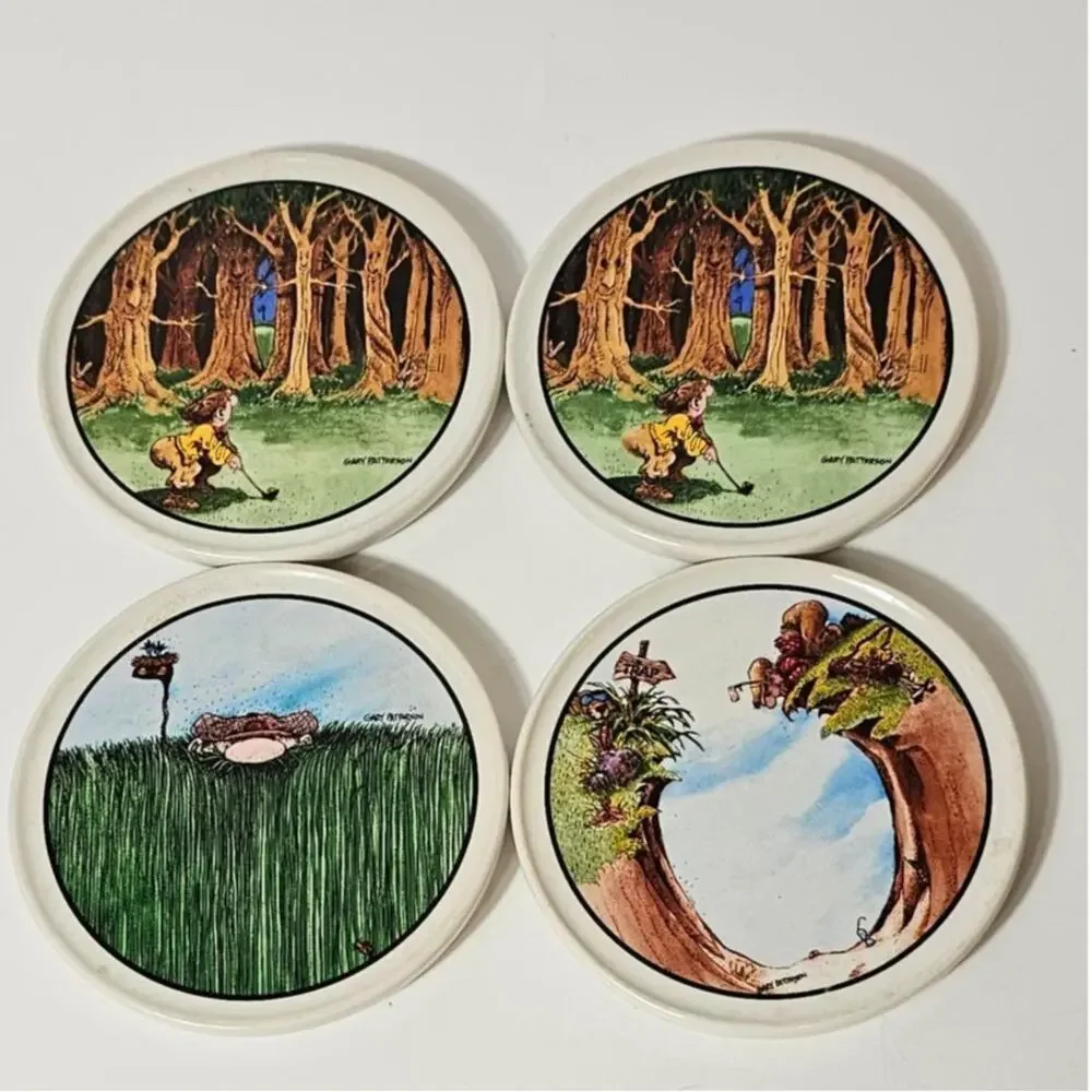 Gary Patterson Golf Cartoon Coasters — Set of 4, Clay Design